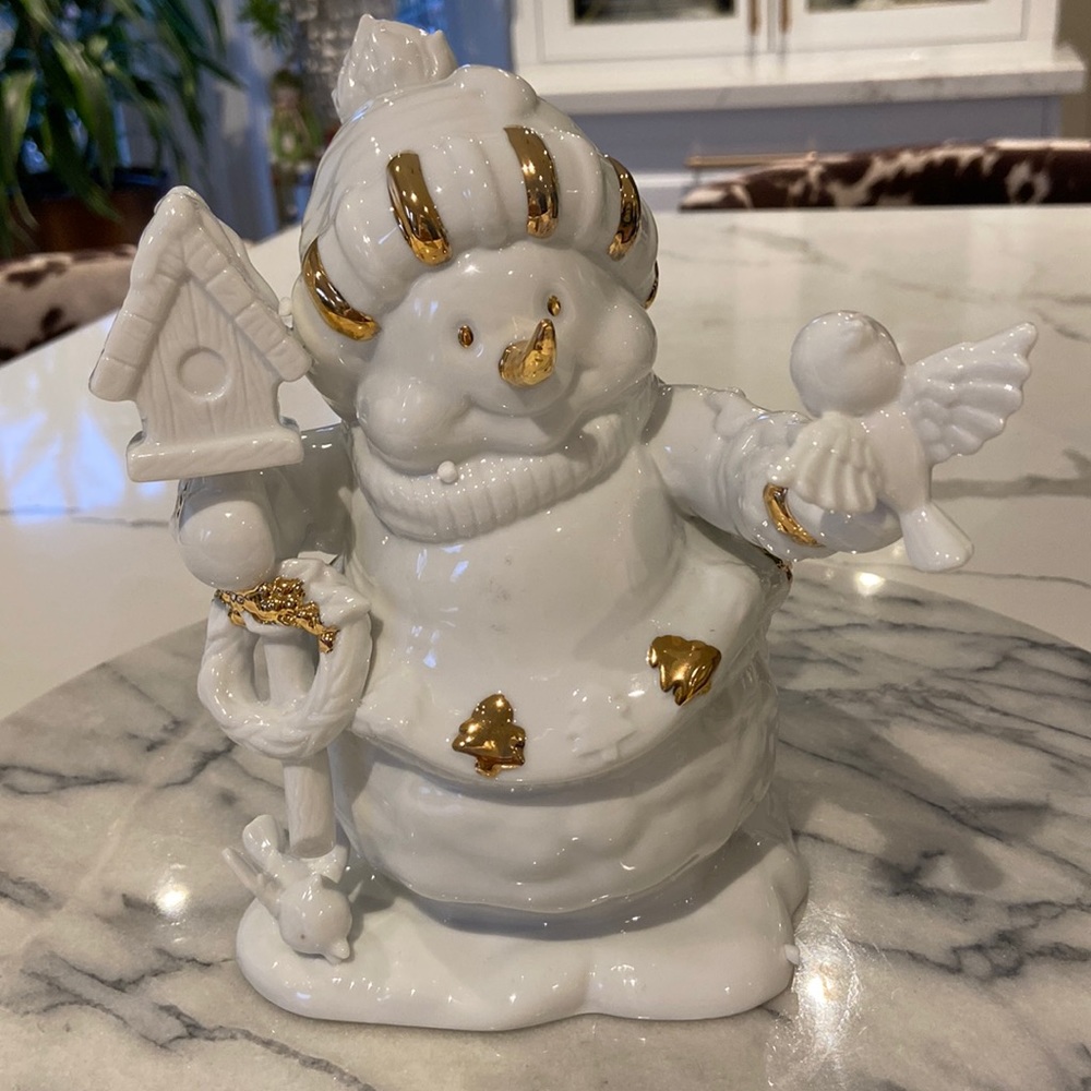 Vintage Porcelain with Handpainted Gold Accents Snowman and Original Box.